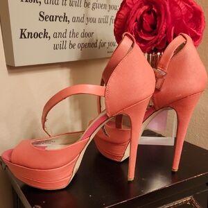 Elegant Coral Peep-Toe Heels